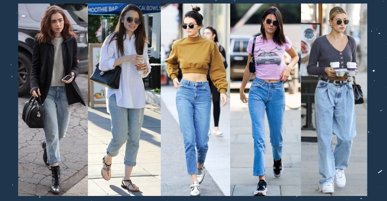 Saiba como apostar no MOM JEANS: Kendall Jenner e Lily Collins estão entre  as famosas que não abrem mão dessa calça confortável e fashion