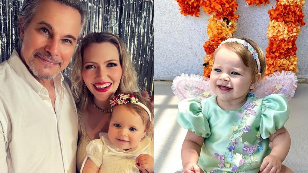 Uma verdadeira fada: Edson Celulari e Karin Roepke celebram 11 meses da filha com muitas flores