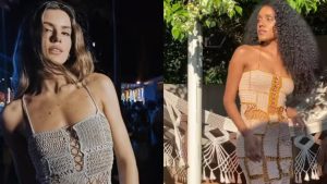 Mulher recria vestido de quase 15 mil usado por Camila Queiroz usando crochê e viraliza