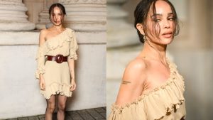 Zoë Kravitz traz de volta o estilo boho na Paris Fashion Week durante desfile da Saint Laurent