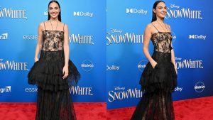 Gal Gadot aposta em look de estilo boho chic grifado para première de ‘Branca de Neve’