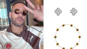 Neymar Jr. exibe visual com óculos usado por Brad Pitt e joias de mais de 189 mil